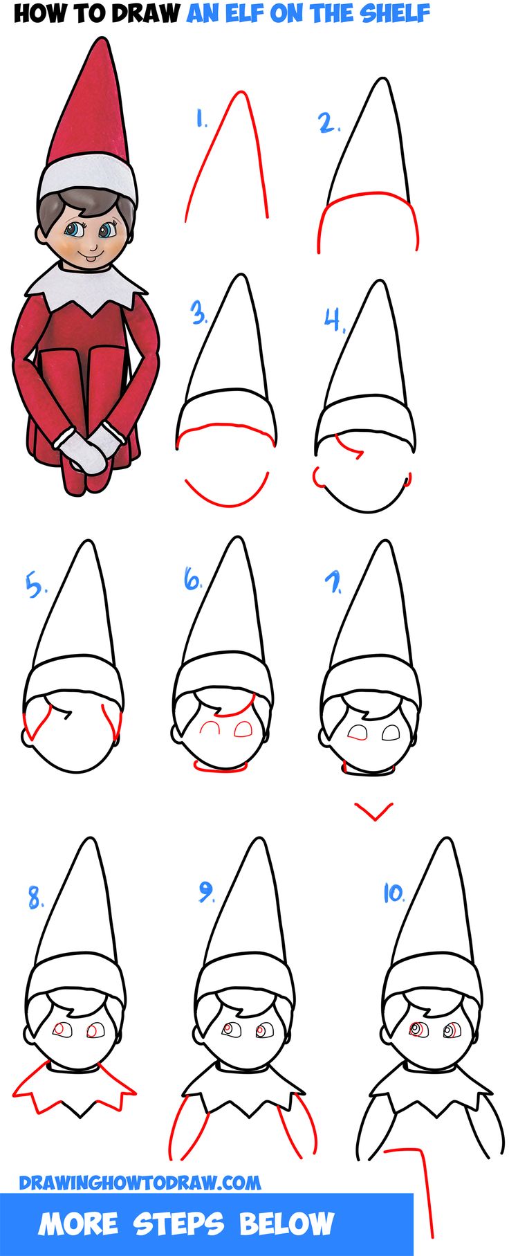 how to draw an elf step by step instructions for children and adults, with the help of