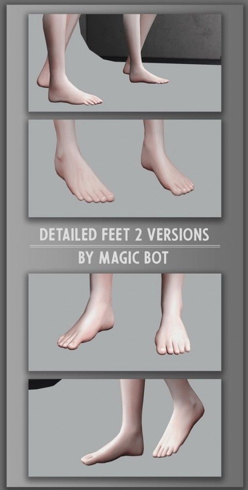 the legs and feet are shown in three different positions, including one for each foot