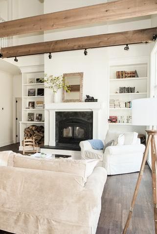 a living room filled with furniture and a fire place