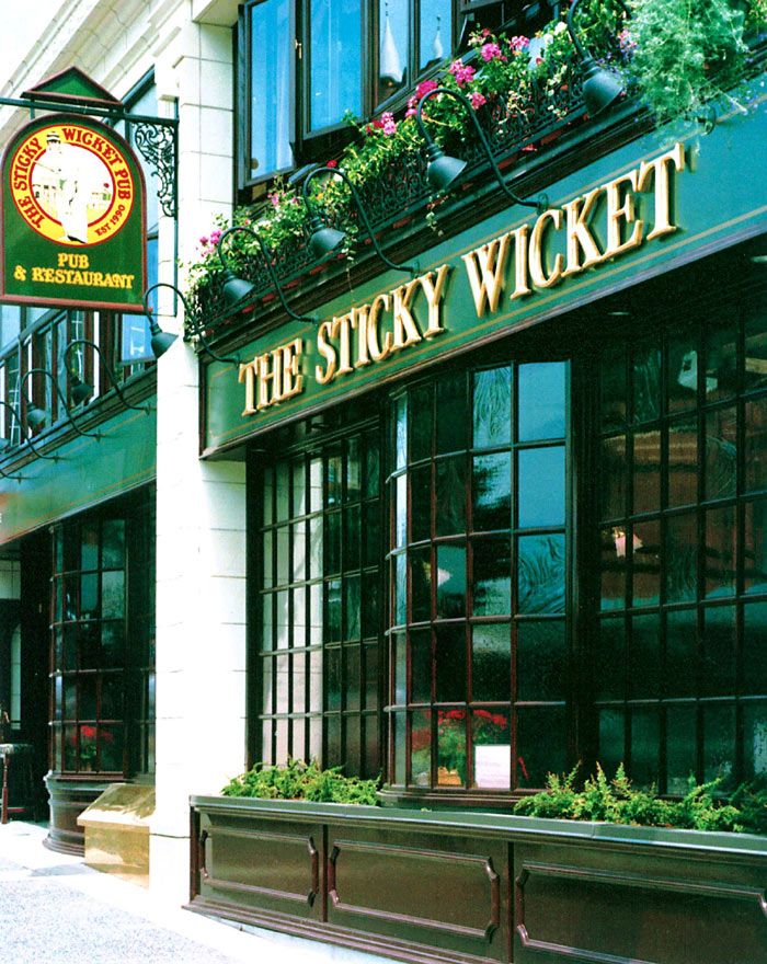 the sticky wicket restaurant is located in an old building