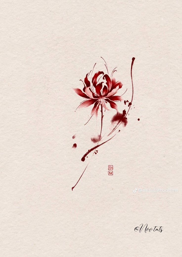 a red flower on a white background with chinese writing in the middle and bottom corner