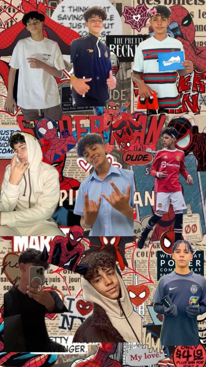 the collage has many different pictures and words on it, including spider - man