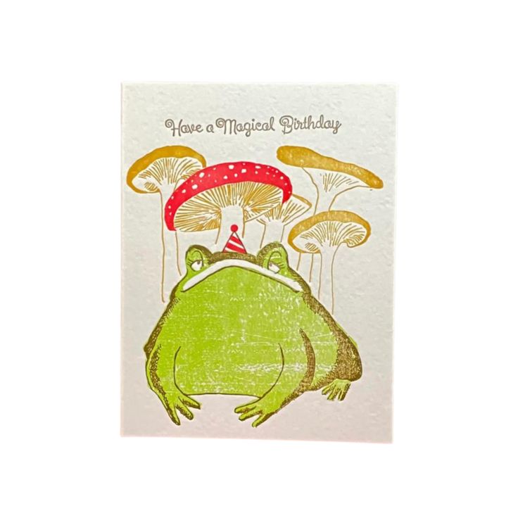 a card with a frog wearing a birthday hat