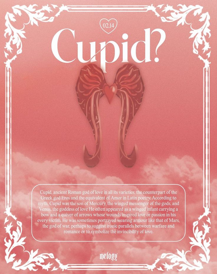 an advertisement for cupid with two wings in the sky and clouds behind it, which reads what is cupid?