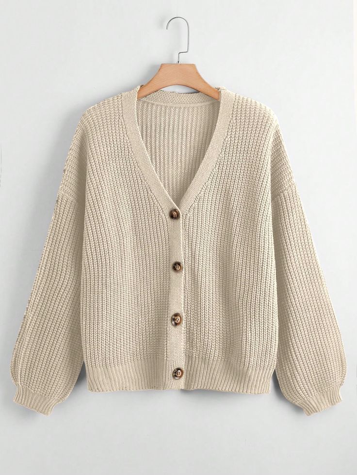 Tweed Blazer Women, Drop Shoulder Cardigan, The Cardigans, Comfy Jumpsuits, Rib Knit Cardigan, Plus Size Cardigans, Button Front Cardigan, Mode Design, Beige Sweater