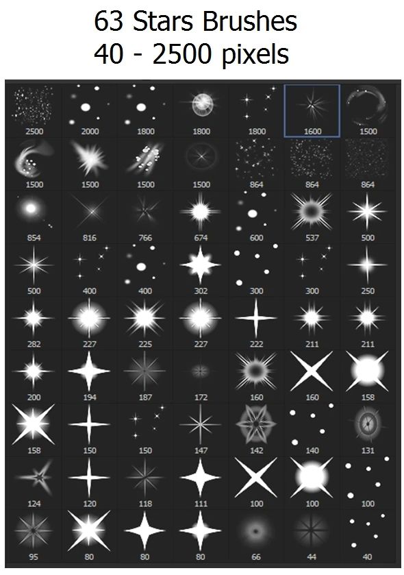 the stars brushes for photoshopped and lite up in different styles, sizes and colors