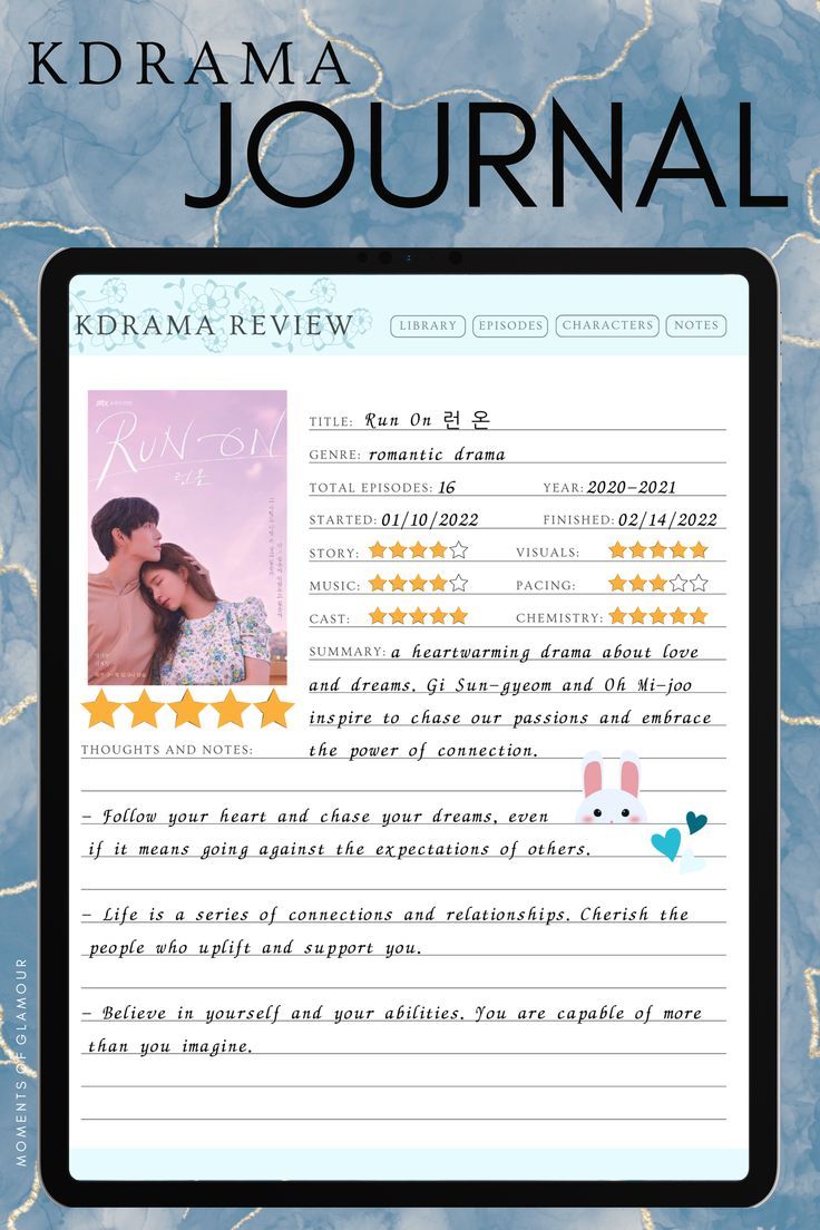 the kdrama journal is shown on a tablet screen with an image of a man and