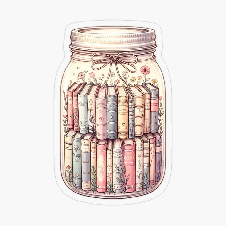 a jar filled with books sitting on top of a table