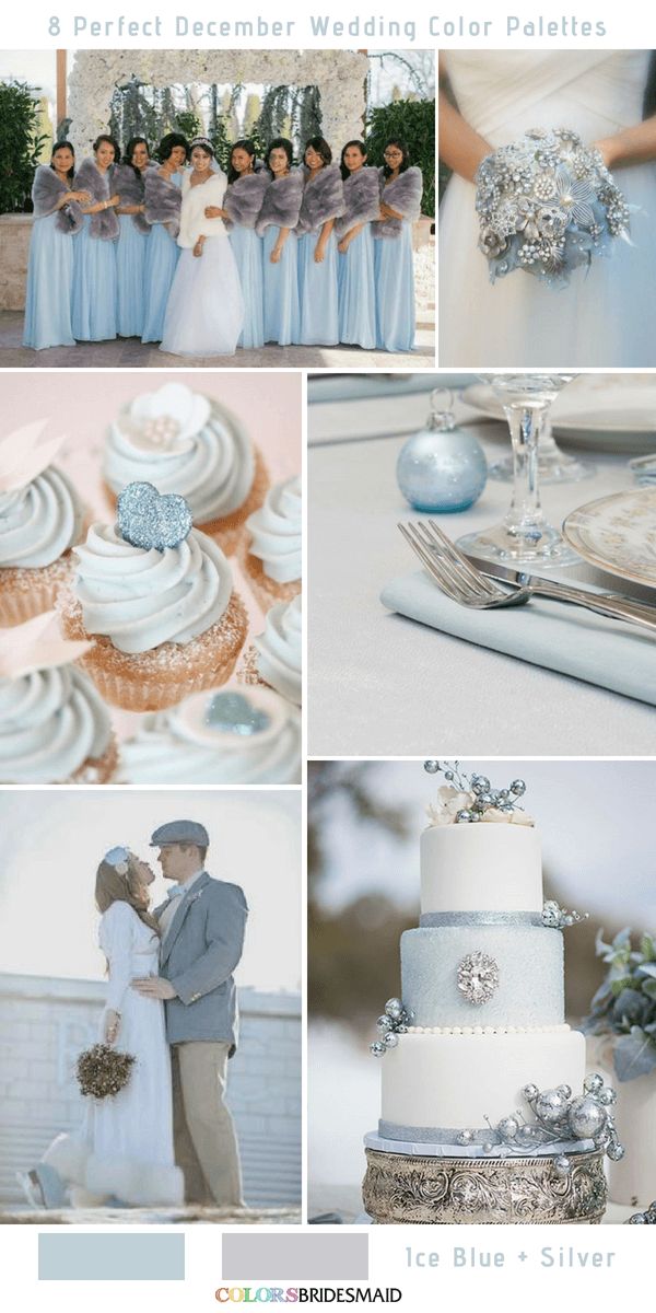 a collage of wedding pictures with blue and silver colors