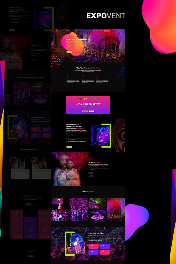 an image of the website design for expoventt, which is designed to look like neon