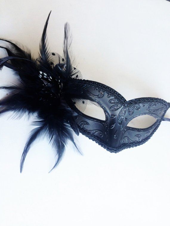 Black Men women Couple black Venetian Masquerade Ball Costume Party Masks Black Feather Masquerade Mask, Gothic Masquerade Eye Mask For Costume Party, Gothic Eye Mask For Masquerade Costume Party, Gothic Eye Mask For Carnival, Gothic Eye Mask For Mardi Gras, Carnival Evening Masquerade Eye Mask, Black Venetian Mask For Masquerade, Black Venetian Masks And Prosthetics For Masquerade, Black Venetian Masks And Prosthetics For Mardi Gras