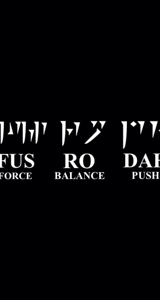 three different types of font and numbers on a black background with the words fus ro dah force balance push