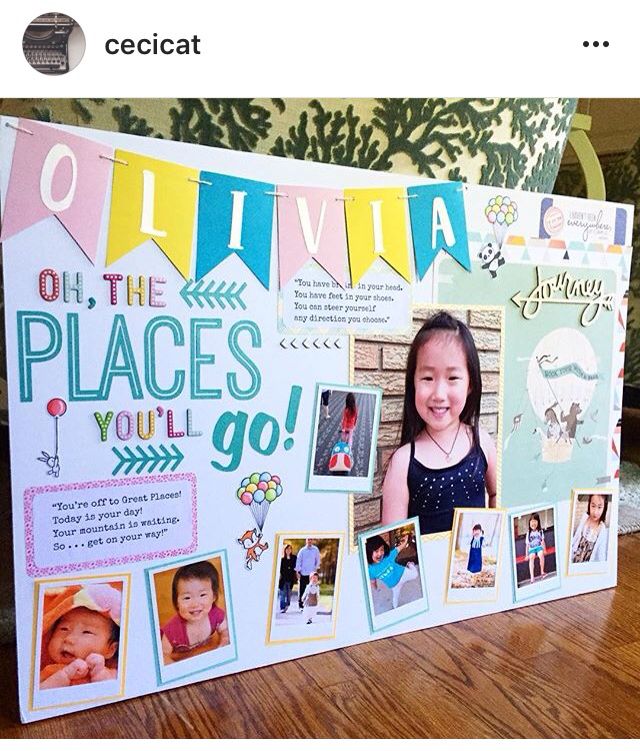 a child's birthday card with pictures and words on it, which reads ollivia oh the places you'll go