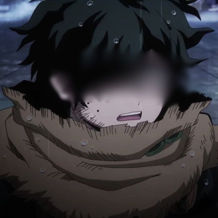 an anime character with black hair and green eyes is hiding under a blanket in the rain