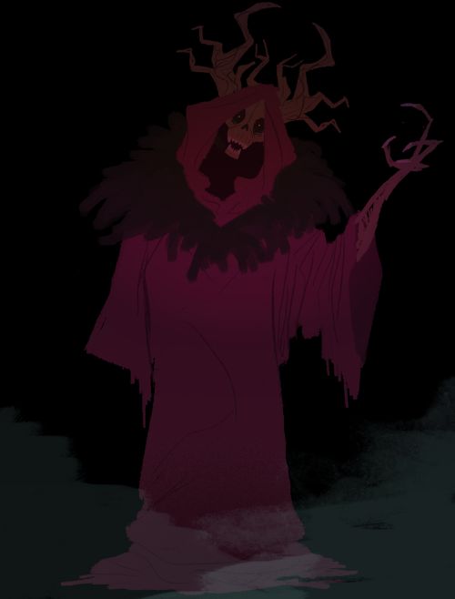 a drawing of a demon in the dark with his arms out and eyes wide open