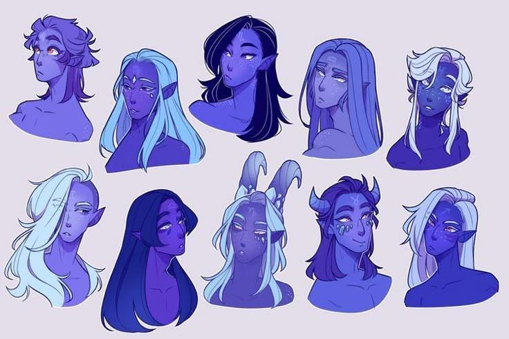 some different types of female avatars with long hair and blue eyes are shown in this drawing