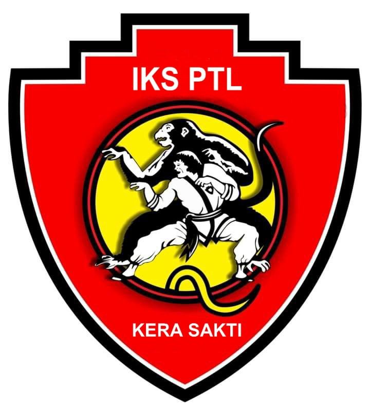 the logo for kera sakti is shown in red and yellow with an image of two monkeys