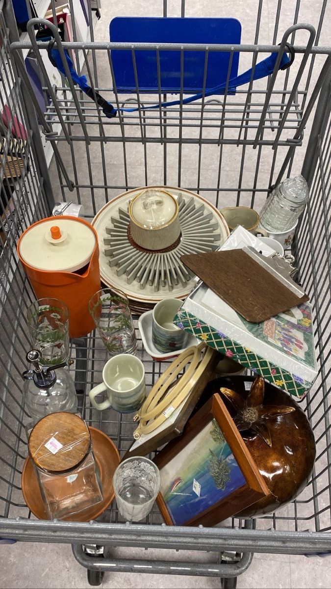 a shopping cart filled with assorted items