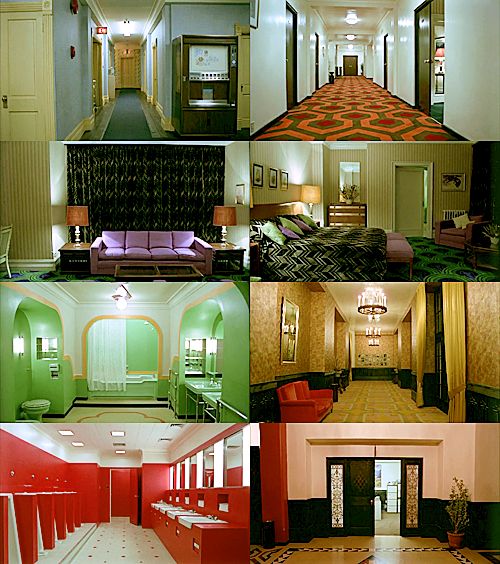 a collage of photos with different rooms and furniture in them, including an elevator