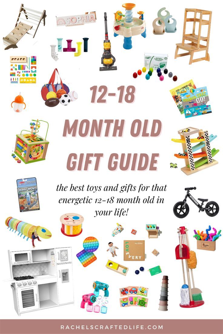 the month old gift guide for children with toys and gifts on display in front of it