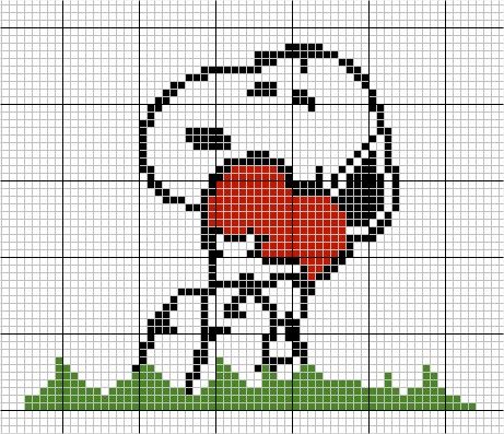 a cross stitch pattern with an image of a ladybug holding a red heart