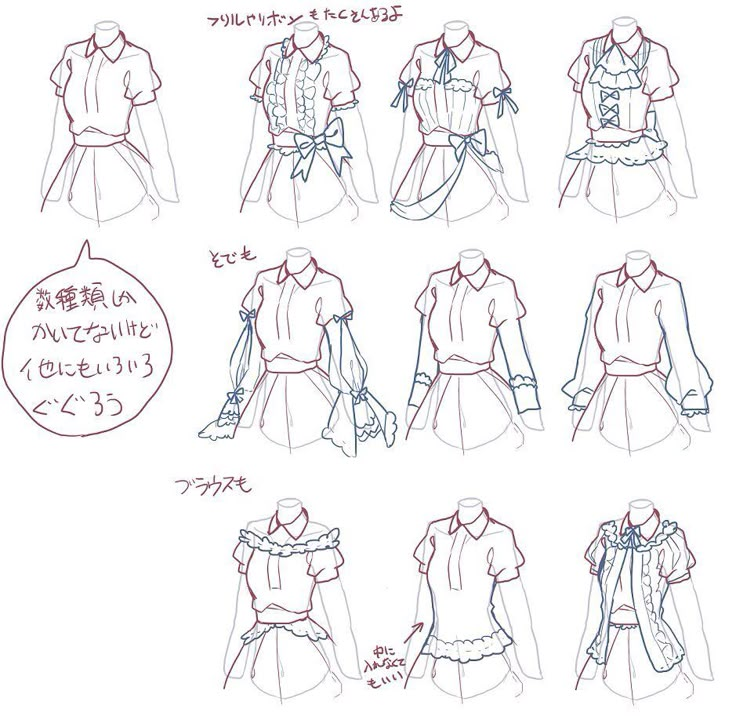 the instructions for how to draw an anime character's clothes and clothing, with text below