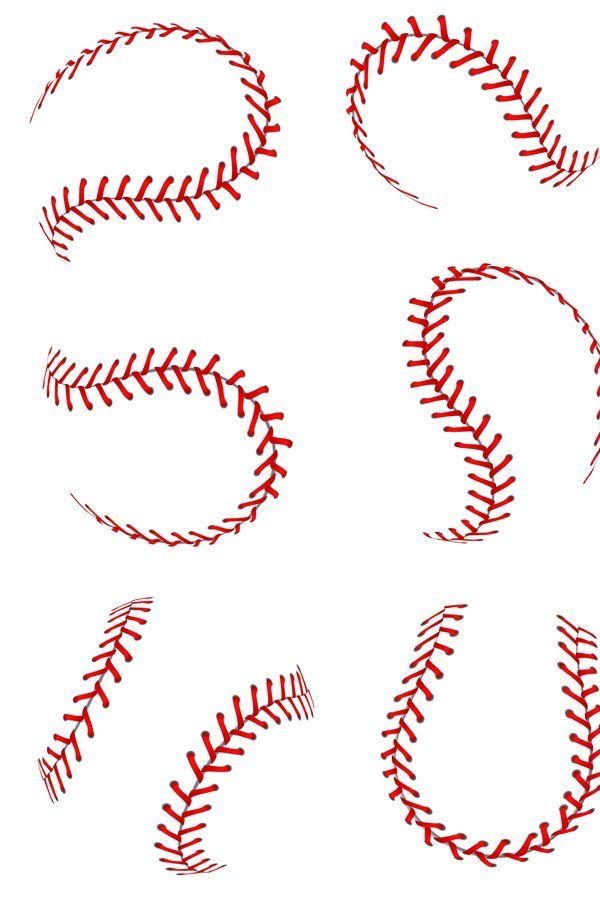 a set of baseball stitches drawn in red ink