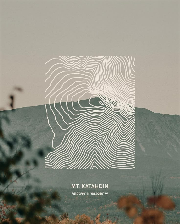 the cover art for mt katandin's upcoming album, in front of a mountain