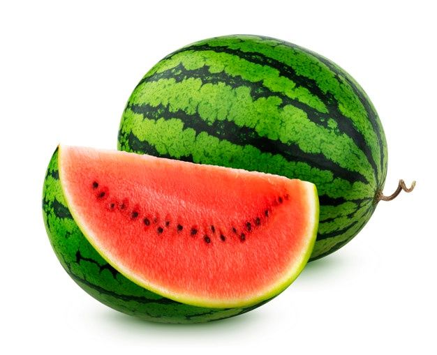 two pieces of watermelon are sitting next to each other