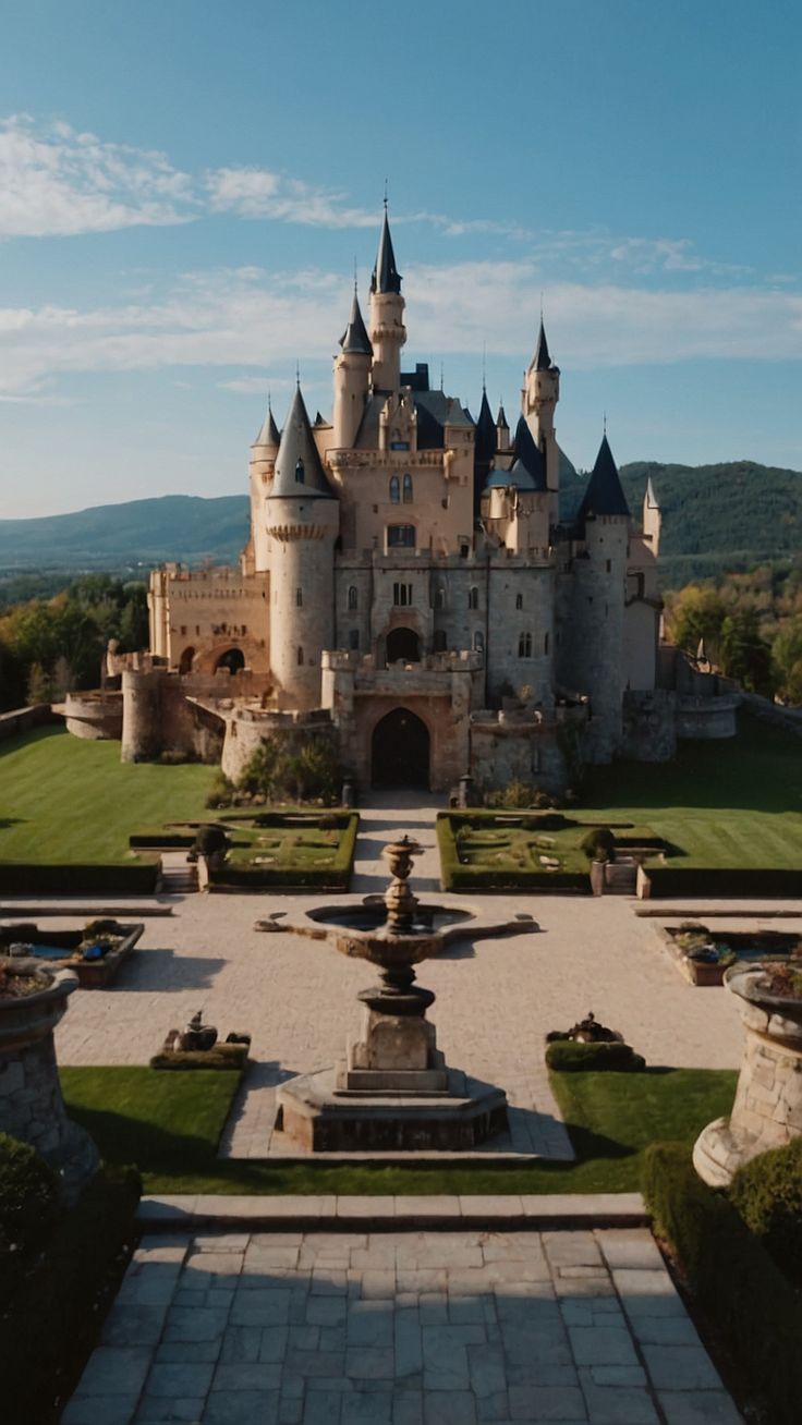 an aerial view of a castle in the countryside