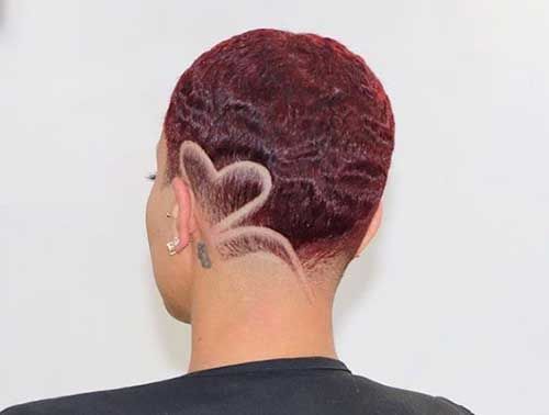 Fade Haircut Women With Design, Red Short Hair For Black Women, Black Women Haircut Designs, Women’s Shaved Hair Designs, Short Haircuts With Designs For Black Women, Short Haircut Designs For Black Women, Black Girls Haircut Styles, Pixie Haircut With Design Black Women, Short Hair Designs For Black Women