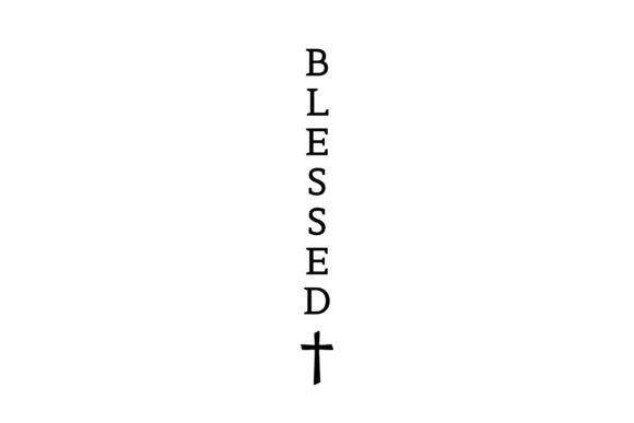 the word blessing is written in black on a white background with a cross at the bottom