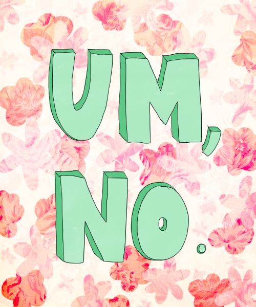 the word ump no written in green letters with pink flowers on a white background