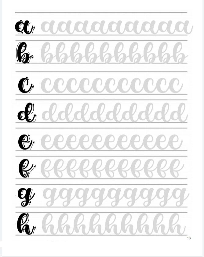 the cursive alphabet is shown in black and white