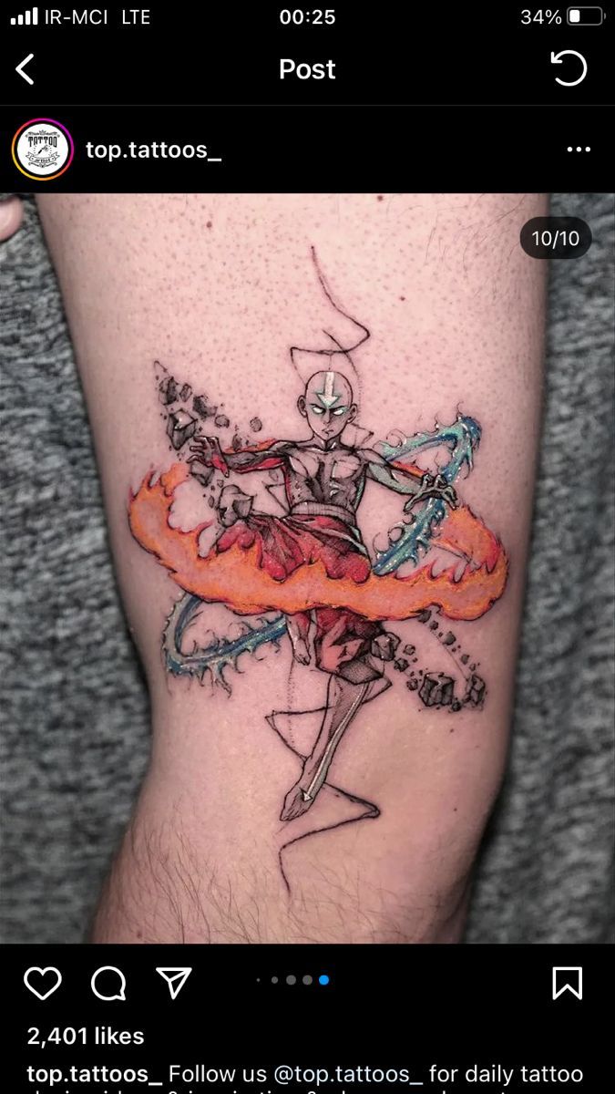 a tattoo on the leg of a person with an image of a skeleton holding a red object