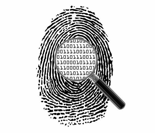 a fingerprint with a magnifying glass over it