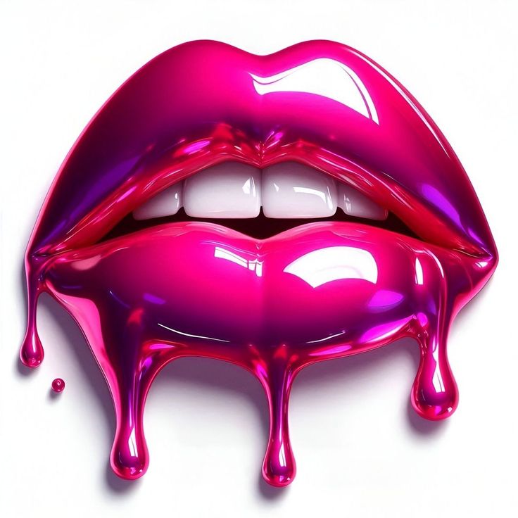 a pink lip with dripping liquid on it