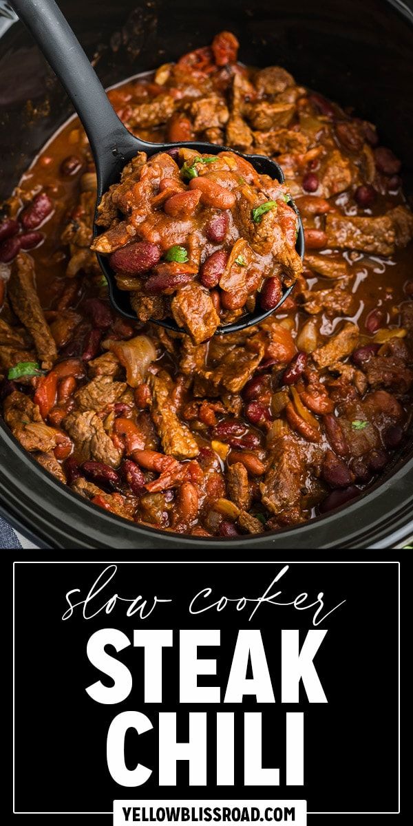 slow cooker steak chili with text overlay