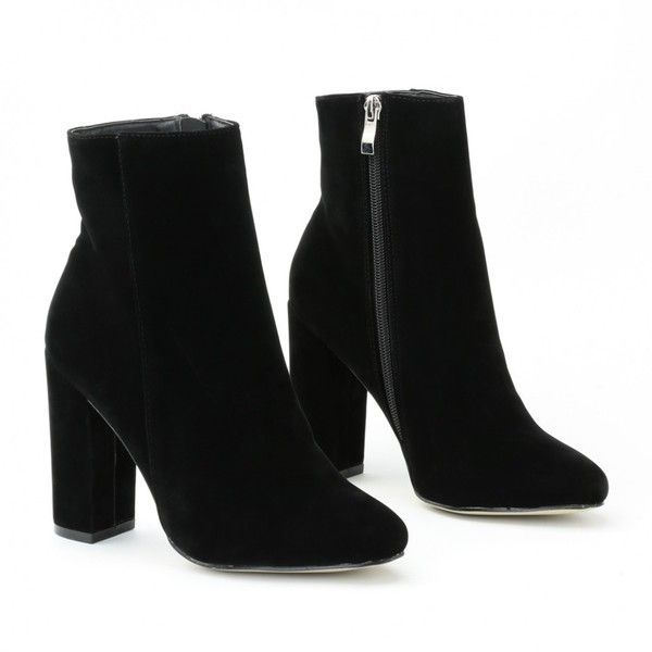 Presley Ankle Boots in Black Faux Suede ($45) ❤ liked on Polyvore featuring shoes, boots, ankle booties, botas, ankle boots, heels, chunky heel boots, black heeled boots, block heel bootie and chunky heel booties Suede Ankle Boots Outfit, Mens High Heel Boots, Botas Dark, Heels Boots Outfit, High Heel Boots Outfit, Chunky Black Boots, Boots Outfit Ankle, Short Black Boots, Dr Shoes