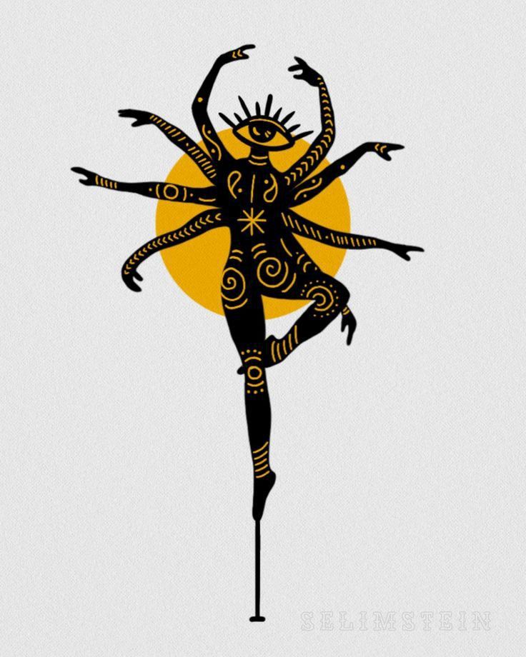 an illustration of a woman dancing with the sun in the background