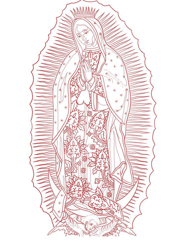 an image of the virgin mary in red ink