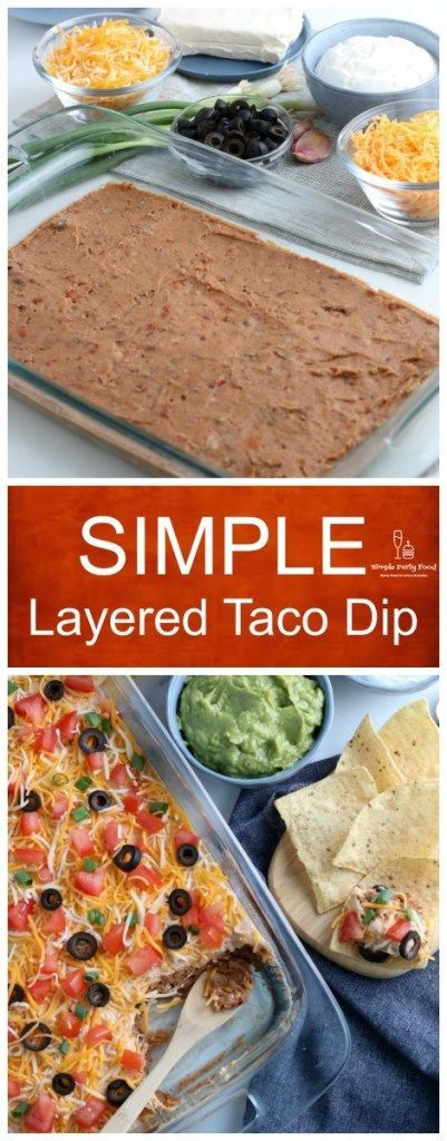 the recipe for layered taco dip is shown