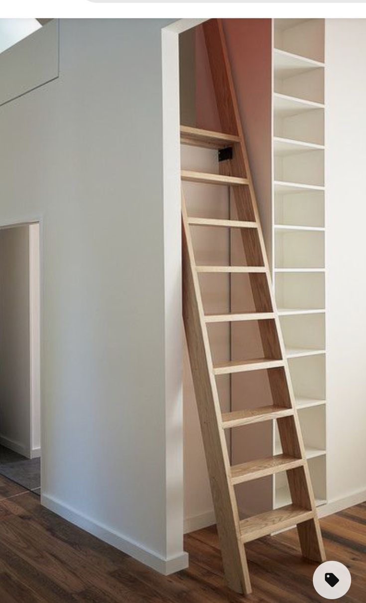 a ladder leaning against the wall next to a bookshelf