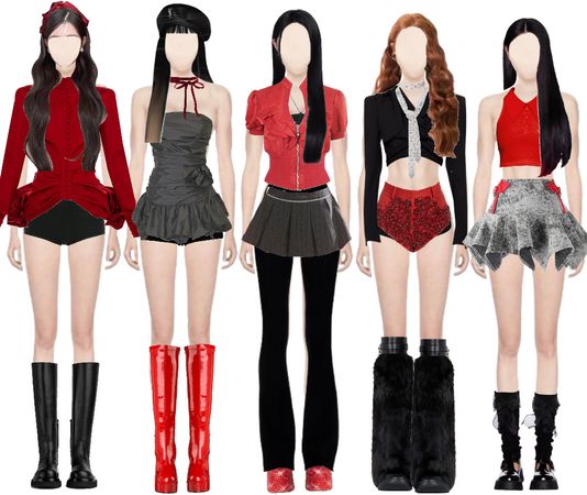 Vicente6 on ShopLook | The easiest way to find the perfect outfit 5 Kpop Outfits, Performer Outfits, Black And Red Stage Outfit, Kpop Stage Outfits Ideas 5 Members, Stage Outfits 9 Members, Kpop Stage Outfits Ideas Red And Black, Kpop Dream, Friends Clothing, Red Velvet Outfits