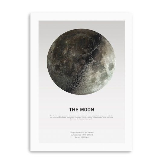 a poster with the moon on it's back and white background, in front of a