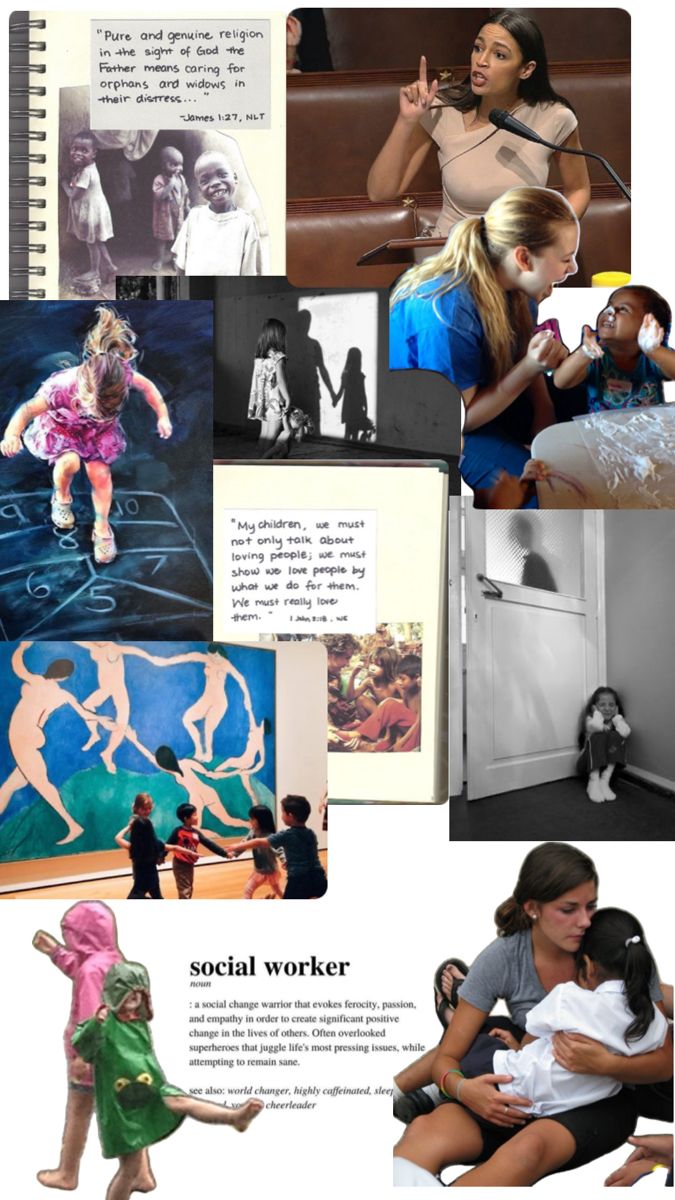 a collage of photos with children and adults in them, including an adult holding a child