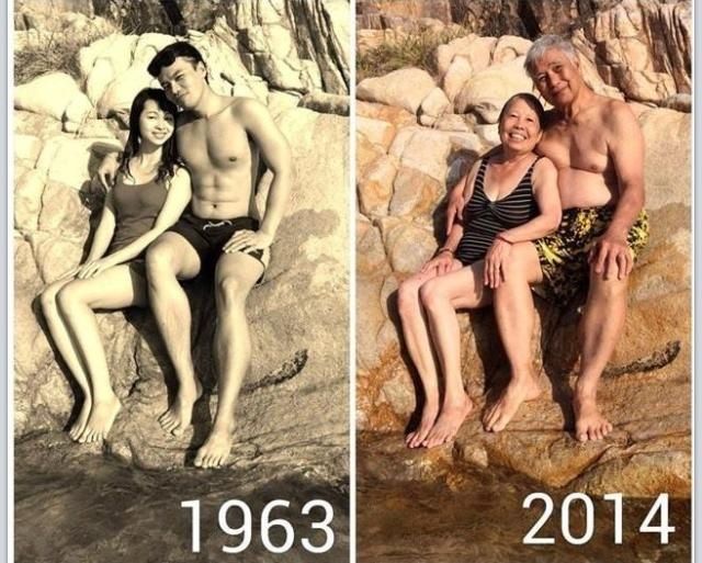 two pictures of people in swimsuits and one has the words true love last's life time