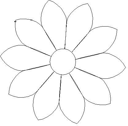 a drawing of a flower with leaves on the center and petals at the end of each petal