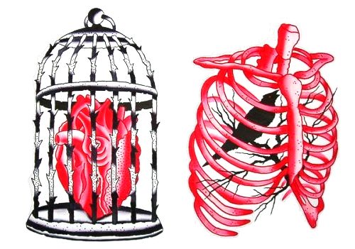 a drawing of a heart in a cage next to an image of the human body