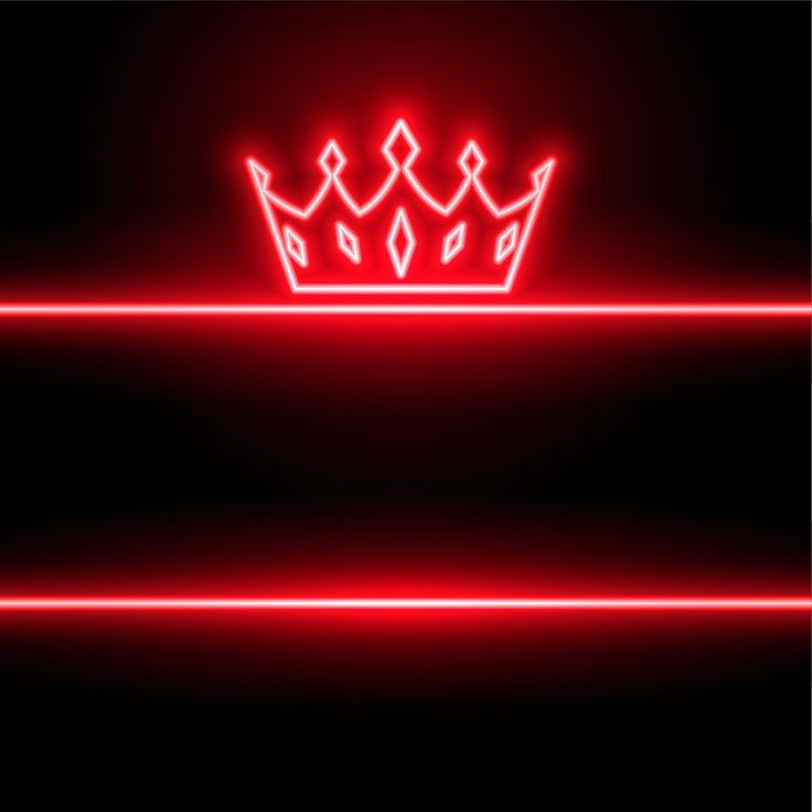 a red neon sign with a crown on it's side in front of a black background